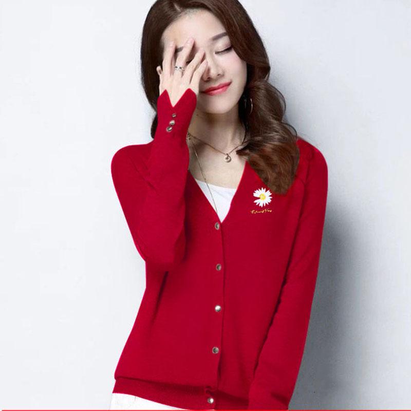 Autumn and Winter Wool Coat Cardigan V-neck Short Top Slim Knit Young Women's Sweater