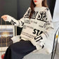 Autumn and Winter Loose Mid-length Round Neck Sweater Women Lazy Letter All-match Knitwear