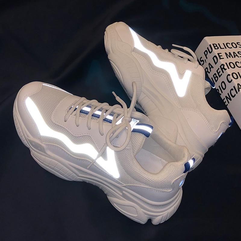 Reflective Sneakers Women Fashion Vulcanized Shoes Woman Designer Platform Chunky Sneakers Shoes
