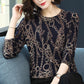 Vintage Ethnic Style Printed Woolen Sweater Women Loose O-Neck High-end Cashmere Sweater Wool Knit  Jumper Top