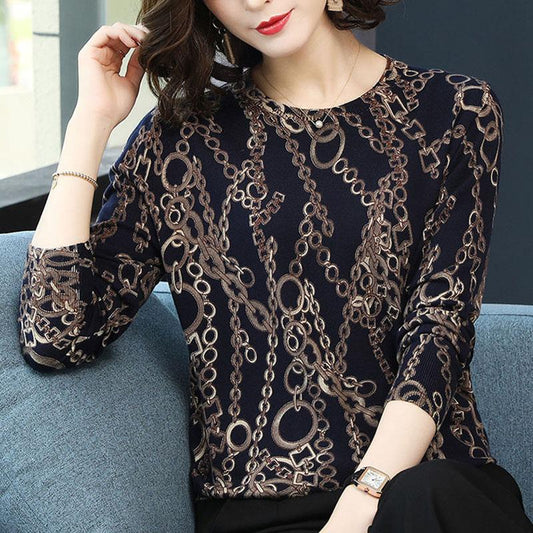 Vintage Ethnic Style Printed Woolen Sweater Women Loose O-Neck High-end Cashmere Sweater Wool Knit  Jumper Top
