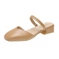 V Mouth Square Toe Sandals Thick Heel Single Shoes Wild Mid-heel Sandals High Heels Women Retro Thick Heel Leather Shoes Women