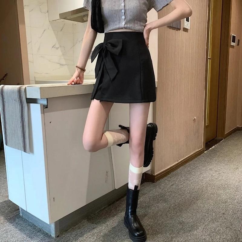 Bow Knot High Waist Slim Skirt Women's Summer A-line Skirt Casual All-match Short Skirt