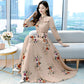 Chiffon Long-sleeved Large Skirt Dress Feminine Temperament Floral French Retro Waist Slim Elegant Dress Fabric Light and Breathable