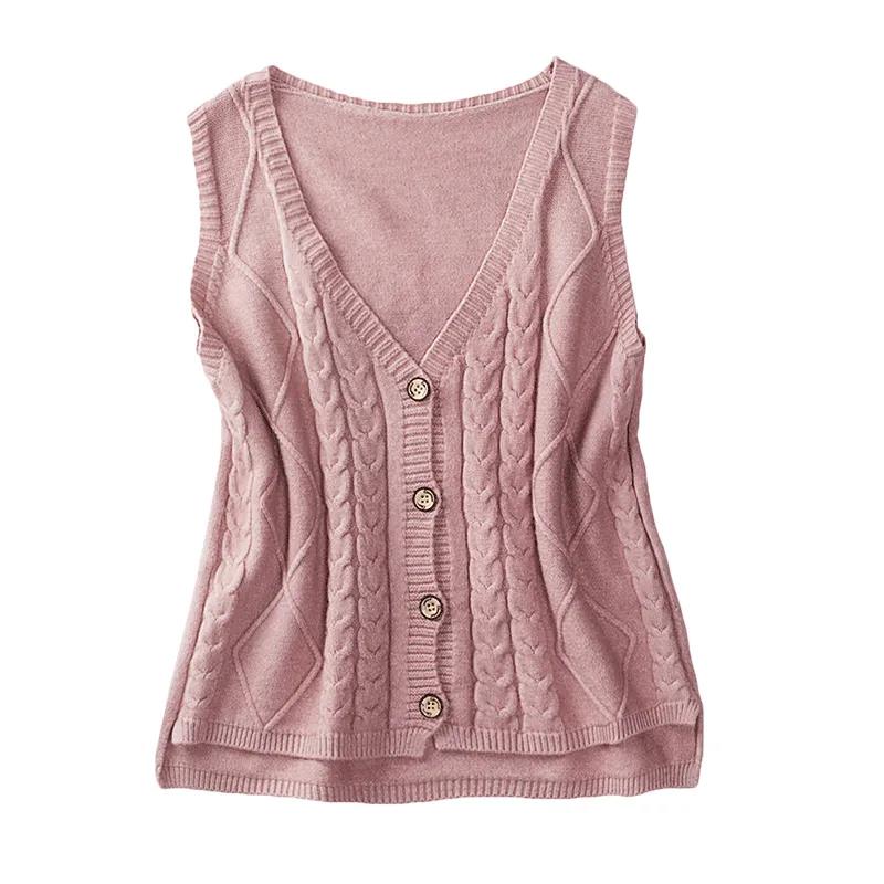 Women's Sweater Vest Short All-match V-neck Woolen Vest Sleeveless Sweater Top Ladies Pure Color Temperament Sweater Vest