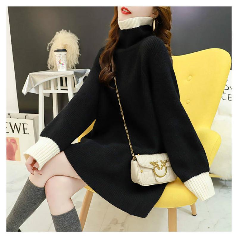 Turtleneck Sweater Women's Long Sleeved Loose Pullover Knitted Sweater Thick Autumn Winter