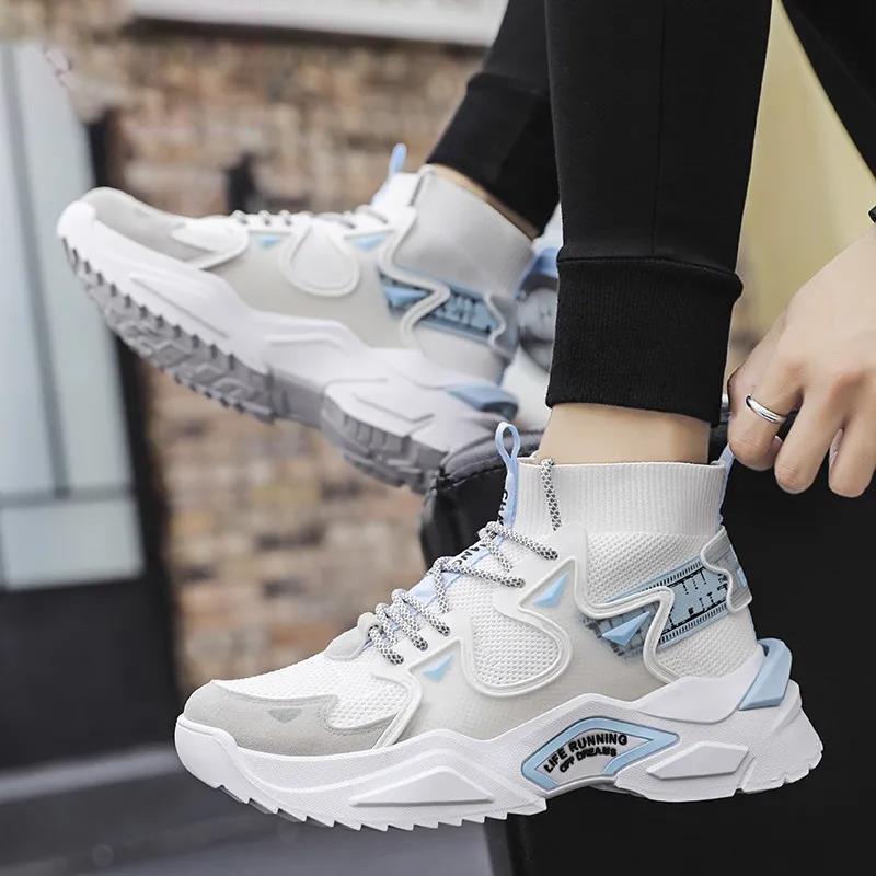 Summer Casual Men's Shoes Korean Style Trendy Thin Socks and Shoes Breathable Mesh Sneakers