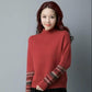 Plus Size Women Vintage Embroidered Sweater Fashion Half Turtleneck Pullover Overwear Long Sleeve Knitwear