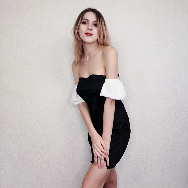 Summer Self-cultivation Waist Split Hip Skirt Sexy Temperament Dress Women's Dress Short Skirt Neckline