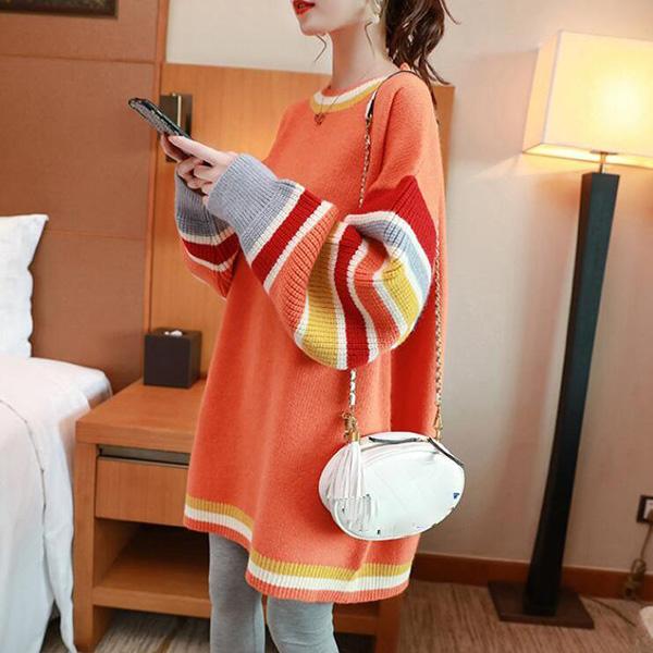 Mid-length Outer Wear Hedging Sweater Dress for Pregnant Women Loose and Versatile Splicing Color Top Fashion Casual Jacket