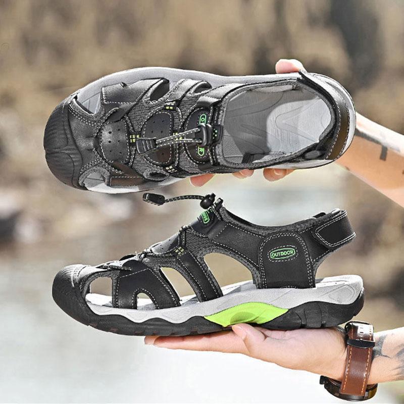 Leather Sandals Men's Summer Non-slip Hollow Outdoor Breathable Casual Beach Shoes