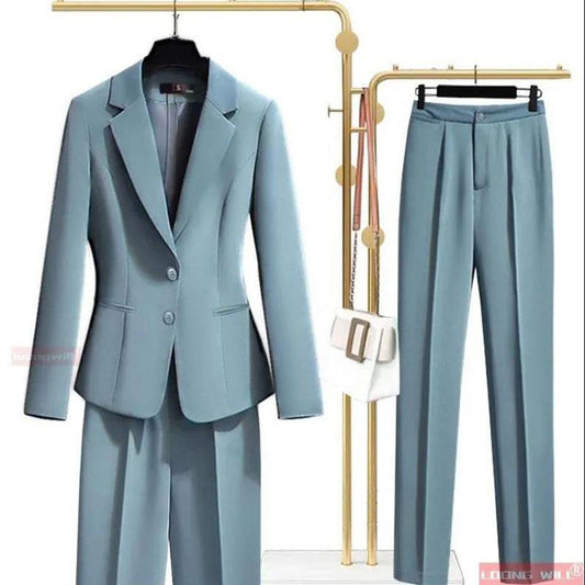 Professional Suit Suit Female Temperament Solid Color Jacket Tooling Korean Version Single-breasted Suit Two-piece Slim Work Clothes