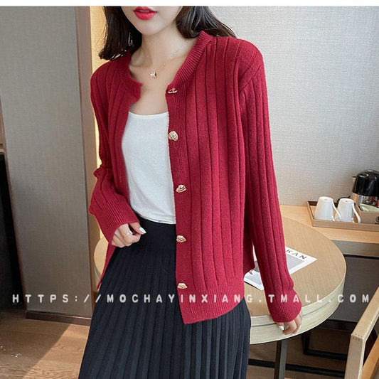 Knitted Cardigan Long Sleeve Sweater Short Fashion Loose Top Autumn and Winter Youth Women's Jacket