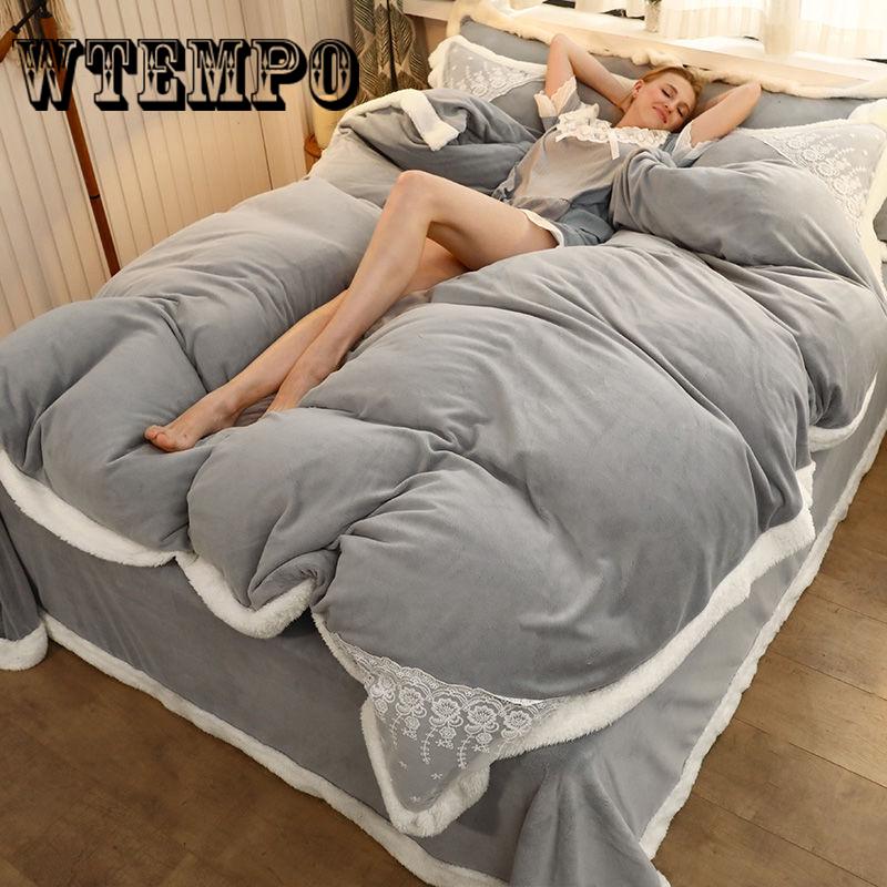 Bedding Set Pink Plush Winter Duvet Cover King Queen Size Quilt Cover Set Comforter Cover