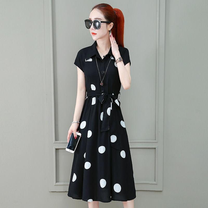 Women's Summer Dress Temperament Waist Was Thin Polka Dot Sleeveless Long Skirt Shirt-style Long Ladies Dress A-line Version Sleeveless Dress