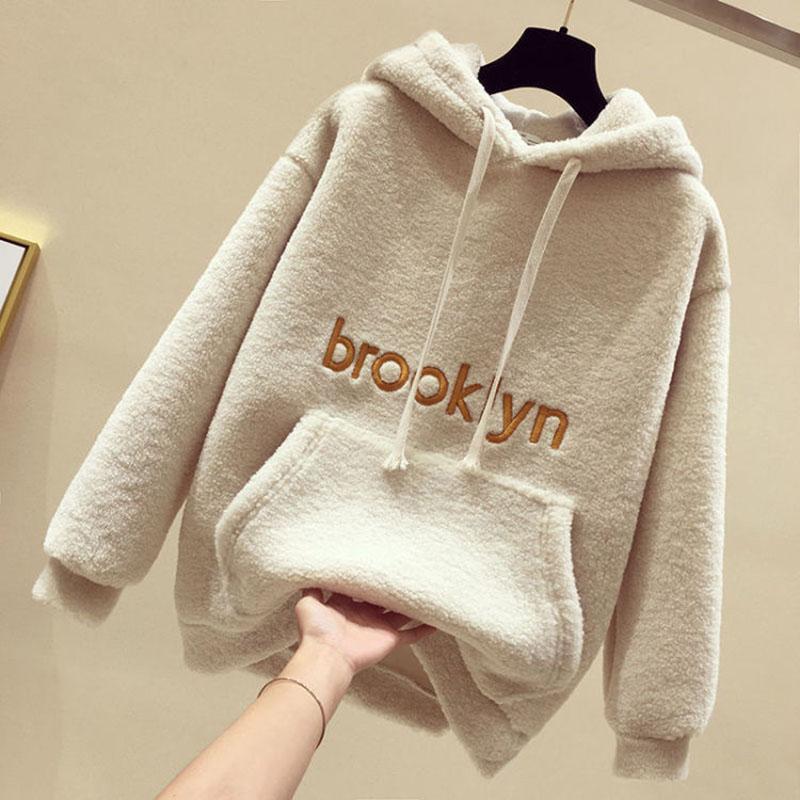 2pcs/set  Autumn Winter Fleece Hoodies Vintage Sweatshirt Two Piece Set Woman Tracksuits Jogger Pants Thick Warm Clothes