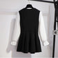 Women's Black-and-white Stitching Color Suit Loose Cover Meat Was Thin Trousers Long Sleeve Two-piece Suit Temperament Lady Style
