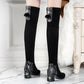 Thick-heeled 6cm Over-the-knee Boots High-heeled Elastic Suede Rhinestone Decoration Women's Boots Long-tube and Velvet Boots