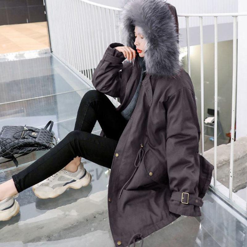 Winter Women's Cotton Jacket Jacket Mid-length Large Fur Collar Plus Down Jacket Thickening Plus Velvet Jacket