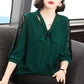 Women's Spring and Autumn Long-sleeved Chiffon Shirt Large Size Loose Solid Color Lace-up Top