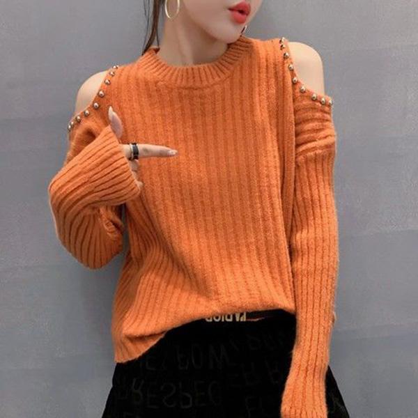 Round Neck Heavy Industry Sweater Women Autumn Loose Long-sleeved Shirt Letter Stitching Fashion Sweater