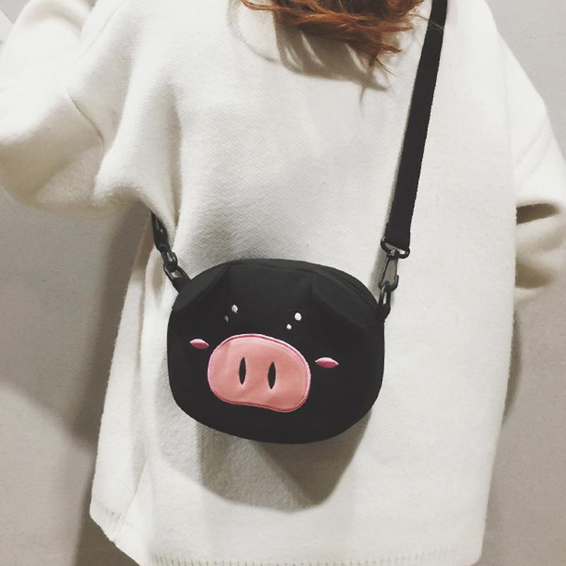 One-shoulder Canvas Bag Girls Students Hundred Sets of Lovely Fashion Ins Net Red Small Black Bag
