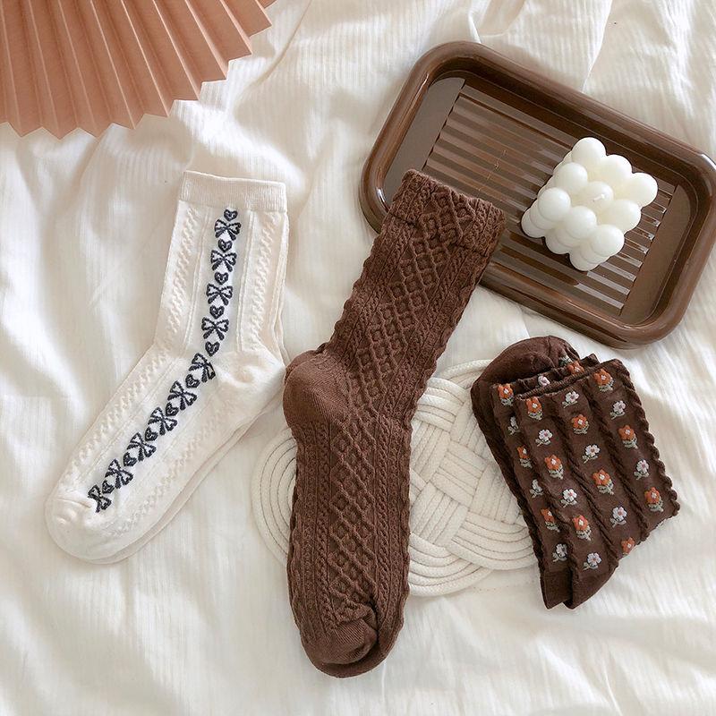 Three Pairs of Women's Socks Fashion Print Cartoon Pattern Socks Winter Thick Warm Pile Pile Socks
