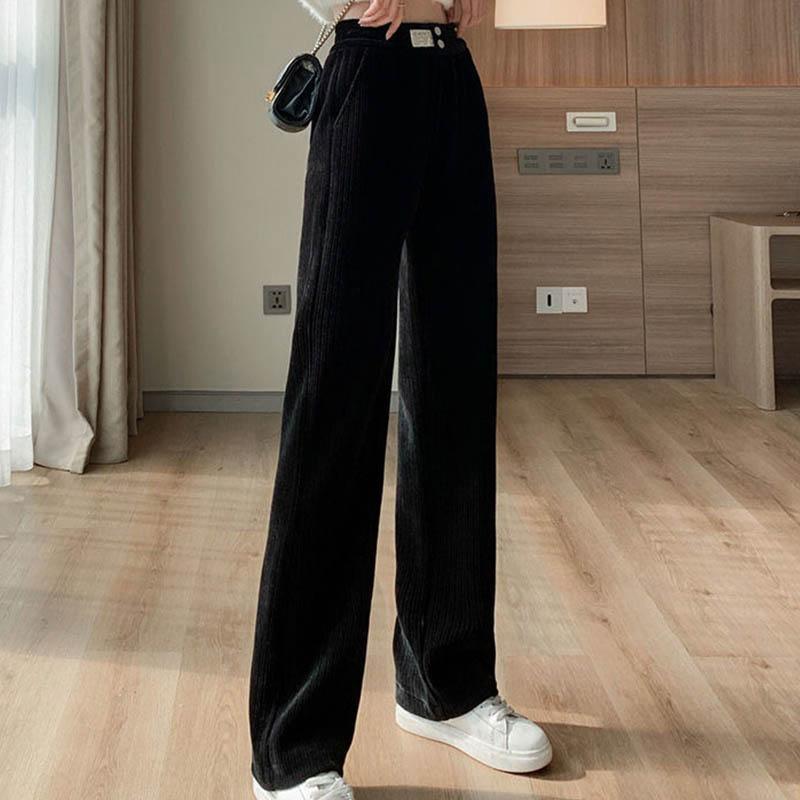 Plus Velvet Schnier Wide Legs Pants Female High Waist Lanternowers Loose Straight Casual Pants Vertical Slim Fashion Drag Mop Pants Thickening