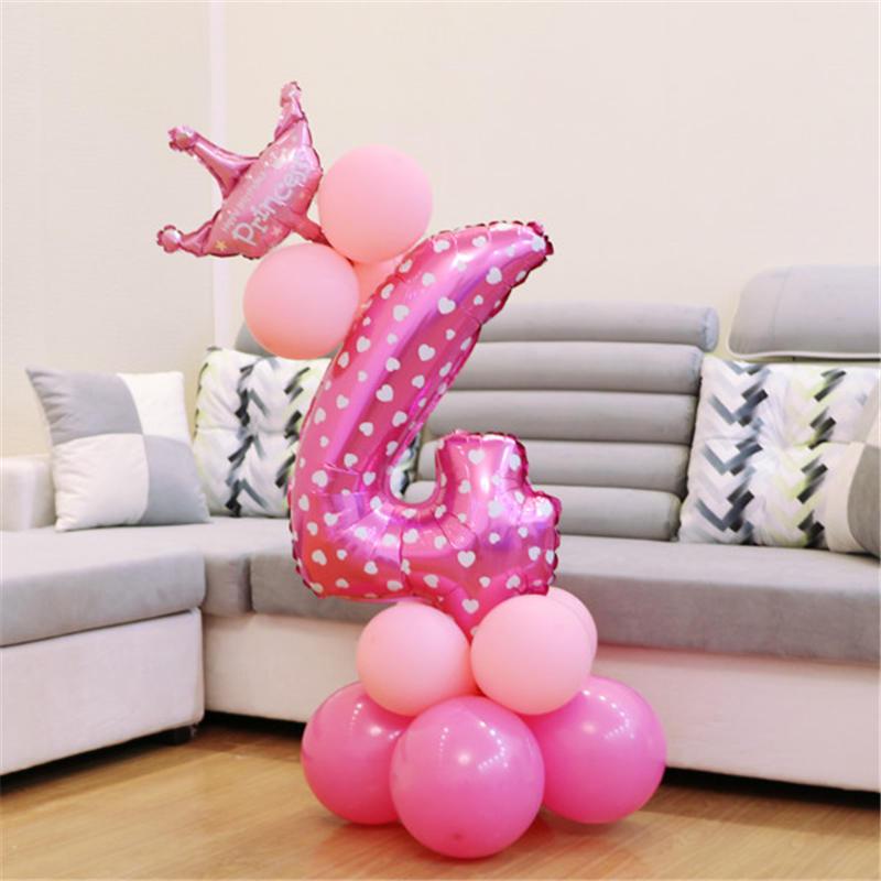 Pink Blue Foil Balloons Numbers 1 2 3 4 5 6 7 8 9 Pattern Birthday Party Decorations