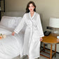 Women's Autumn and Winter Solid Color Ice Silk Bathrobe Robe Large Size Long-sleeved Pajamas Robes High Quality Home Wear Bandaged Belt Dress