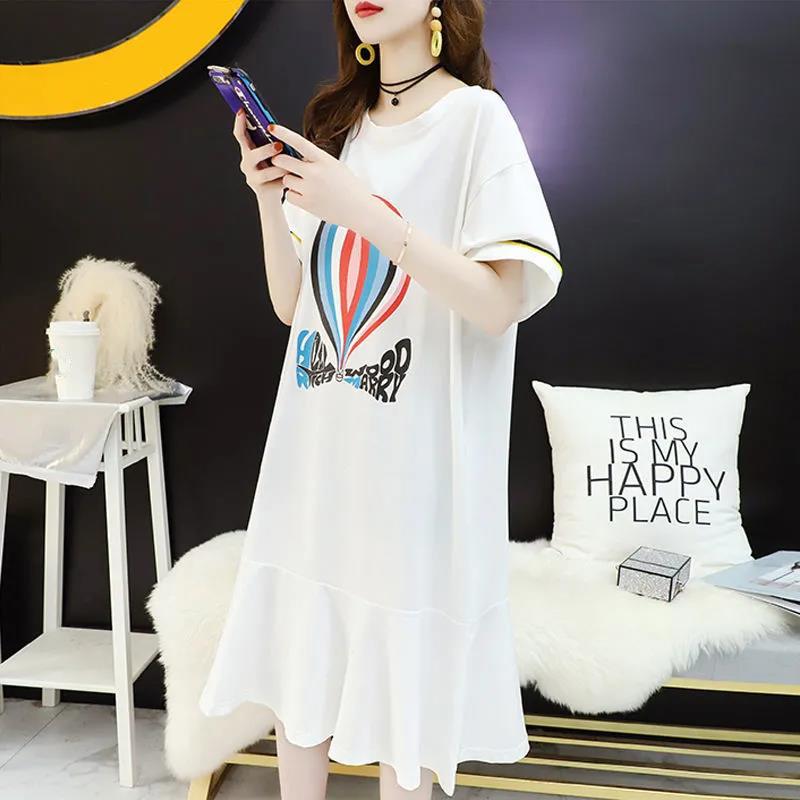 Balloon Ruffle Women's Summer Dress Short Sleeve Round Neck Printing  Daily Wear Office Dating Party