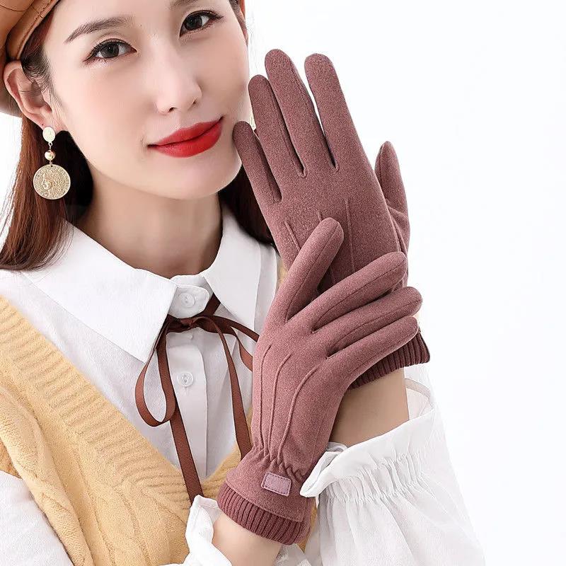 Cotton Gloves Ladies Velvet Thick Riding Warm Gloves Sports Elastic Elastic Gloves