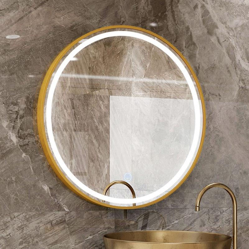 One Color Smart Touch Switch Round Mirror Wall-mounted Bathroom Mirror LED Aluminum Frame