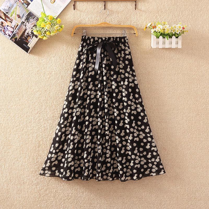 Summer High Waist Chiffon Women Midi Skirts Casual Floral Print Female Skirt Maxi Beach Skirt