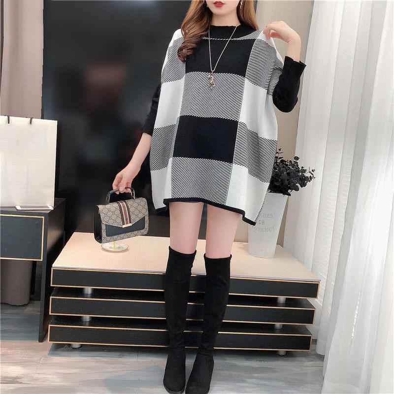 Autumn and Winter Mid-length Knitted Sweater High Neck Loose Plus Size Top Fashion Pullover Women's Dress