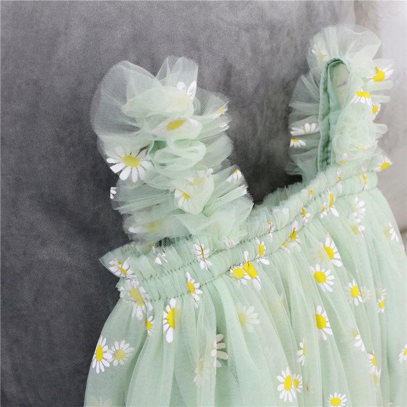 Flower Girl Feeling Summer Dress Girl Princess White Gauze Skirt Baby Girl Suspender Mesh Dress Tutu Skirt A-line Skirt