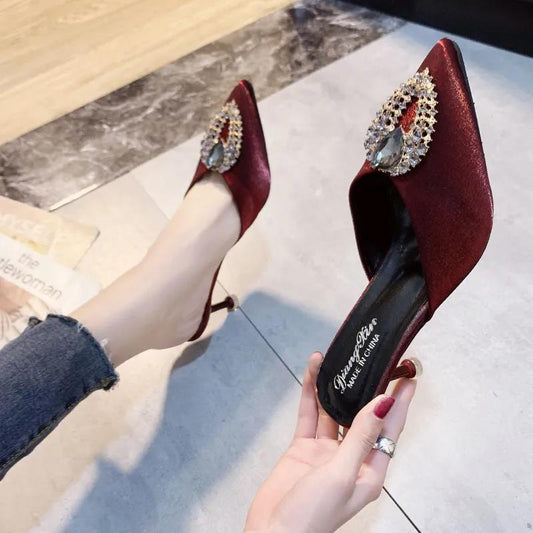 Women's Summer  Single Shoes High Heels All-match Non-slip Wear-resistant Solid Color Pointed Toe Sandals