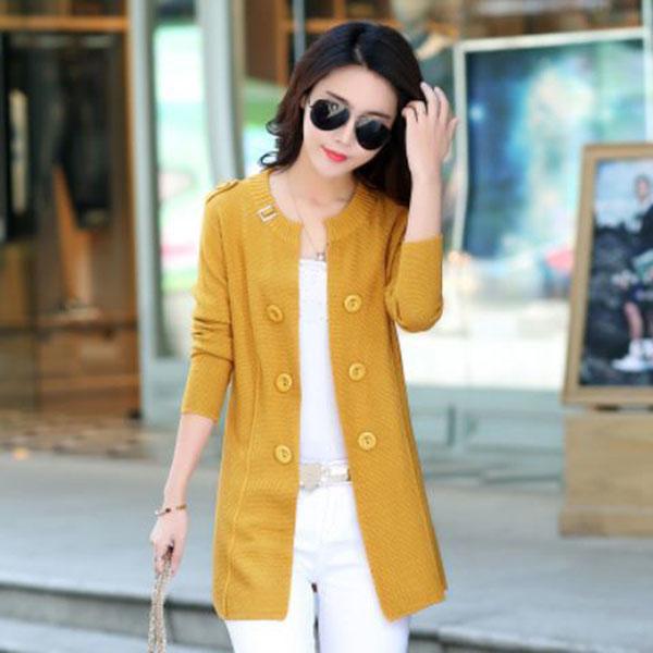 Spring and Autumn Knitted Cardigan Sweater Mid-length Versatile Solid Color Top Casual Simple Female Jacket
