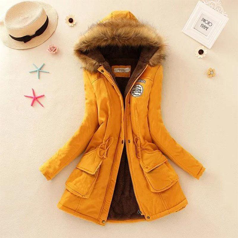 Women Hooded Warm Winter Coats Faux Fur Lined Parkas Lamb Cotton Padded Female Hairy Collar