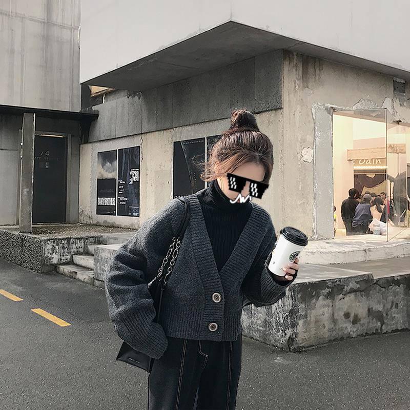 Pofulove Women's Autumn Winter Knit Cardigan Jacket Women Loose Student Thick Sweater Female Coat