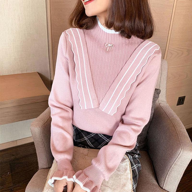 Half High Neck Sweater Women Korean Style Design Sense Autumn and Winter Slim Sweater Long Sleeve Bottoming Outer Top