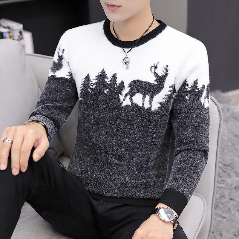 Fashion Long-sleeved Stretch Top Men's Sweater Pullover Low-neck Casual Jacket for Fall/winter