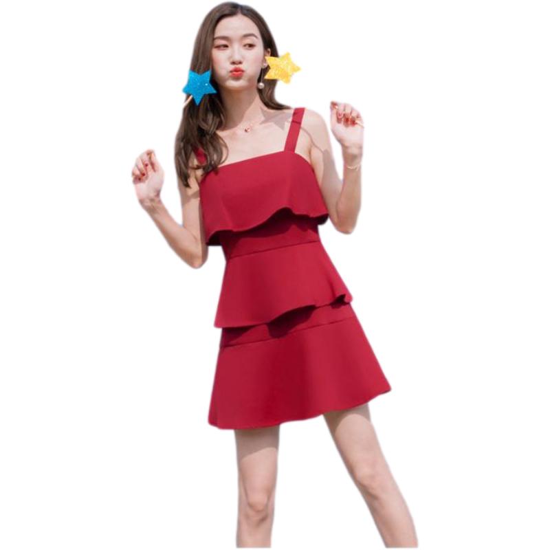 Female Simple and Slim Little Fresh Beach Sling Vest Cake Dress Strapless Foliage Short Graceful Dress