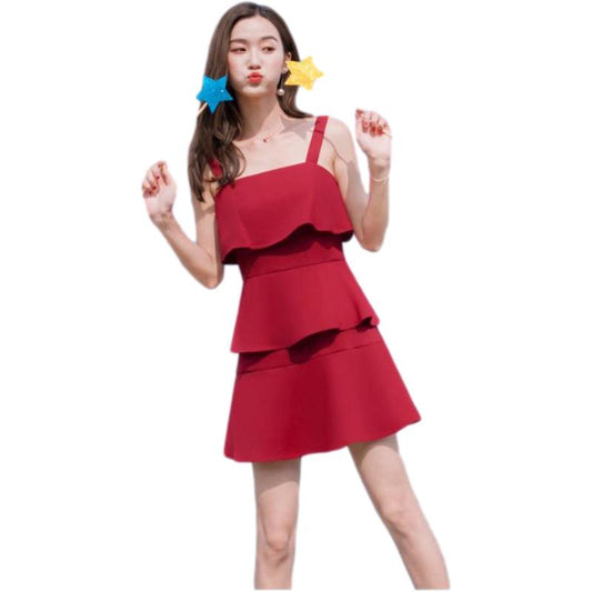 Female Simple and Slim Little Fresh Beach Sling Vest Cake Dress Strapless Foliage Short Graceful Dress