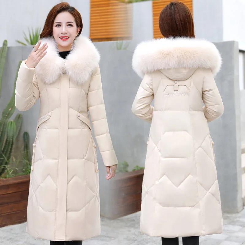 Women's Down Padded Jacket Plus Size Embroidery Long Over-the-knee Padded Jacket Korean Style Slim Slimming Padded Jacket Women