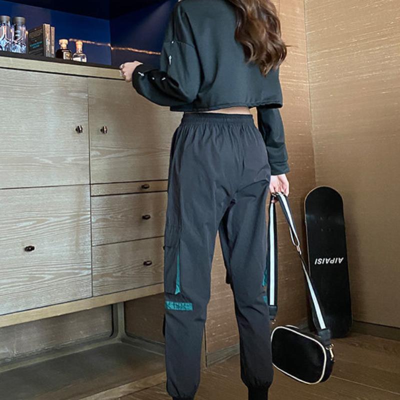 Pants Women's Loose All-match Trend Overalls High-waisted Thin Black Sports Pants Female High-waist Students