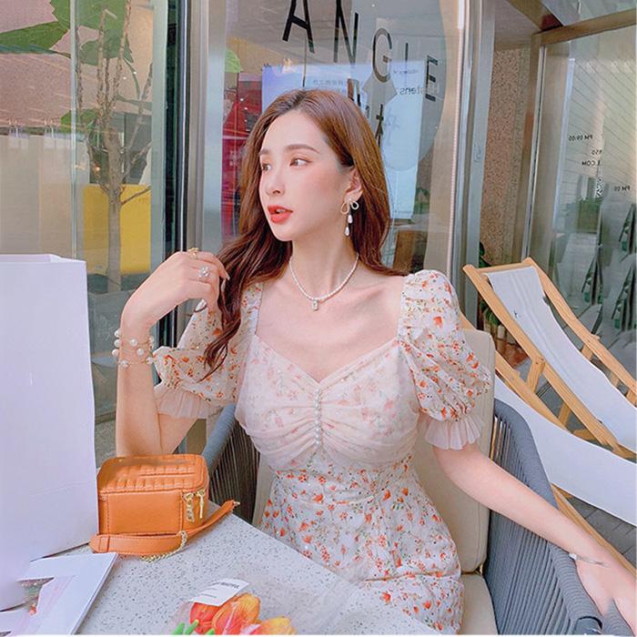 Net Yarn Splicing Floral Short Sleeve Mermaid Skirt  Women's Summer Dress Printing Knee-length Daily Wear Office Dating Party