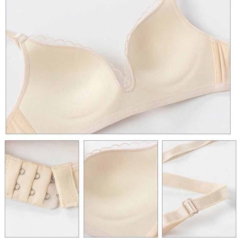 Korean Version Without Steel Ring Gathered Anti-sagging Upper Collection Side Milk Fruit Embroidered Women's Underwear Bra