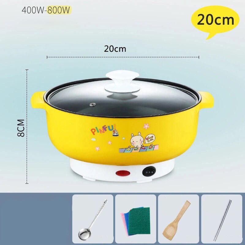 800W Dual-levels Electric Heat Pot 20cm Non-stick Cookware Boiling Soup Pot Frying Pan with For One Person