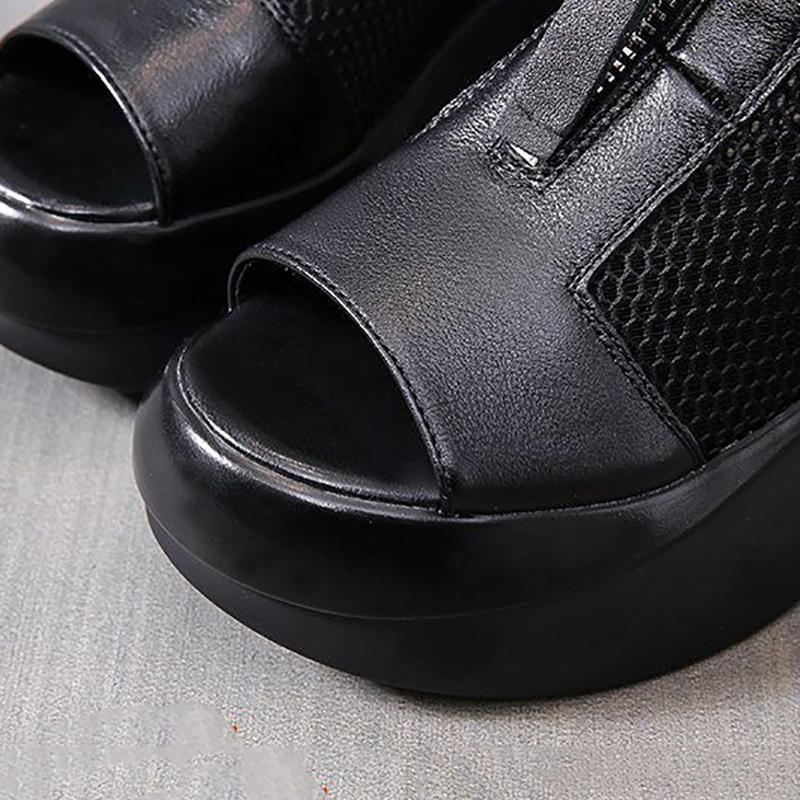 Summer All-match High-heel Platform Sandals Wedge Platform Shoes Hollow and Breathable Thin Roman Sandals